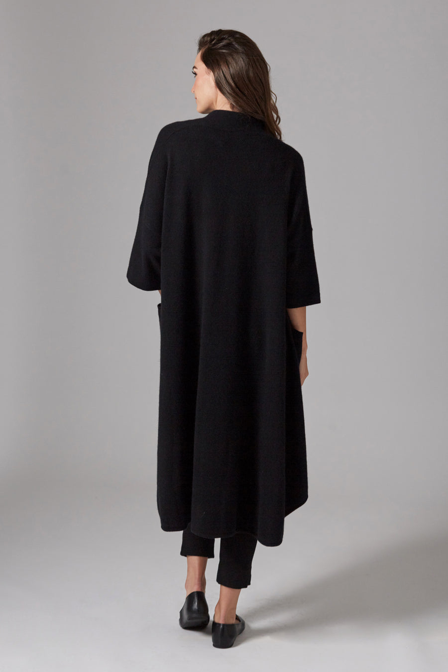 pine cashmere celine women's loose fit 100% pure cashmere cardigan coat in black